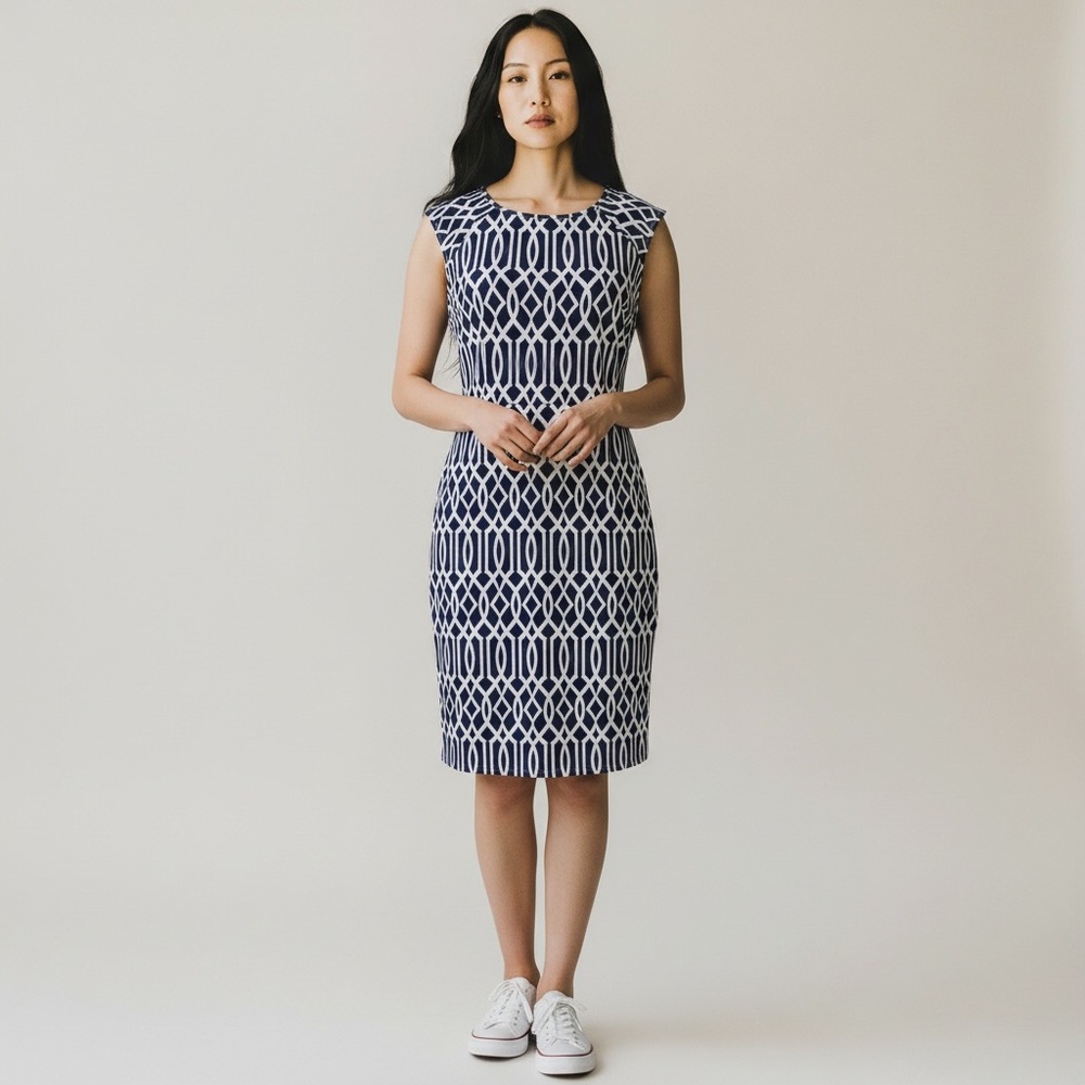 Jean-Pierre Klifa Paris Lily‎ Sheath Dress Celtic Navy/White Women’s Sz Medium